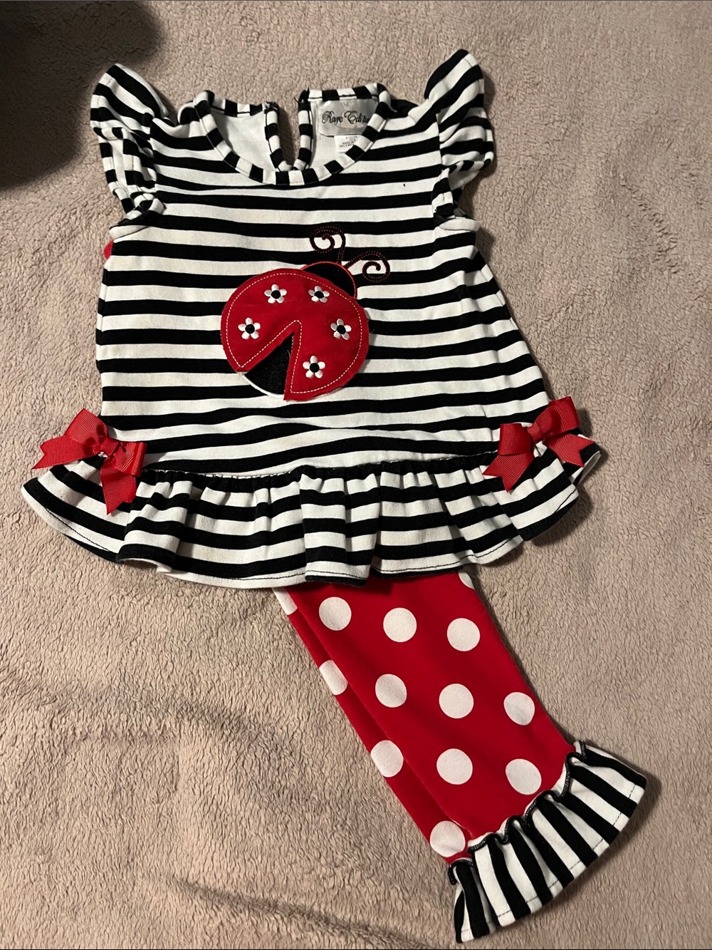 Rare Editions Black White Striped & Red Polka Dot Ladybug Matching Set
